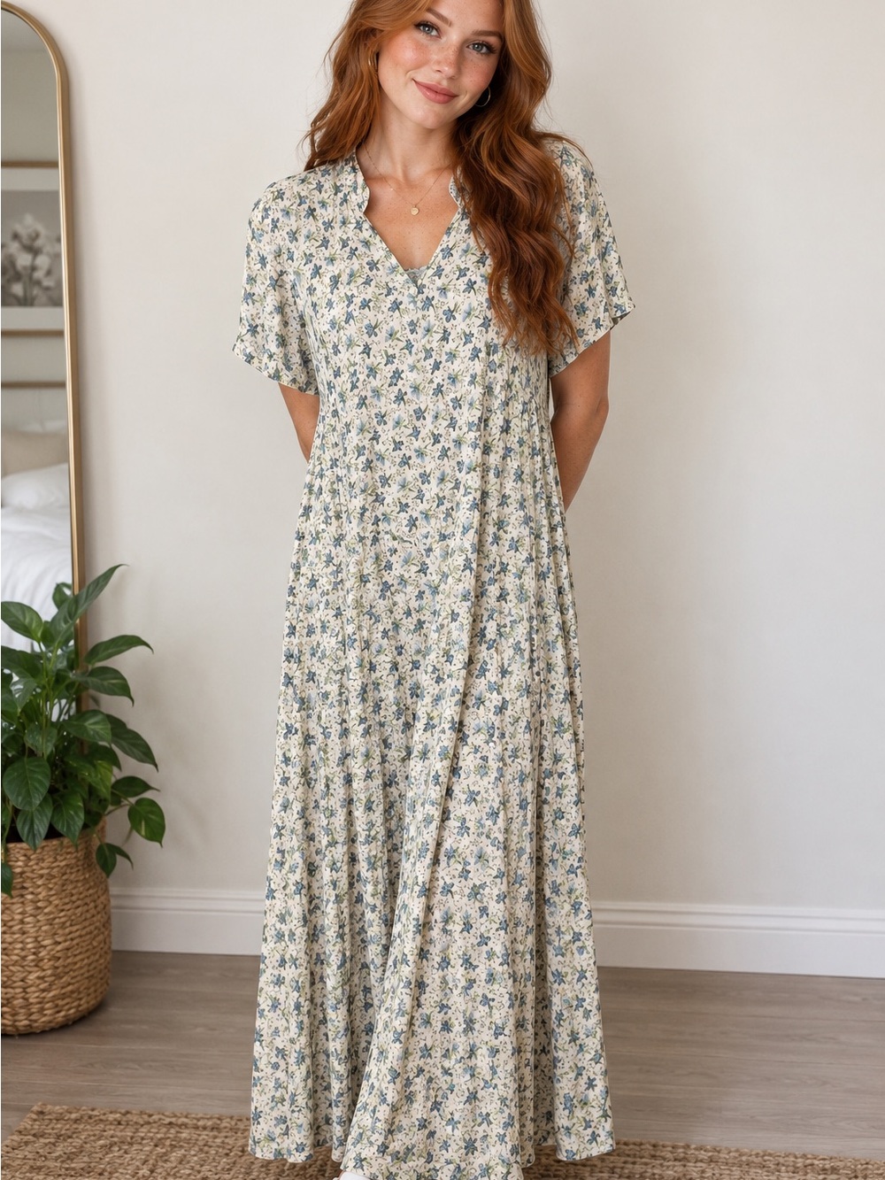 Vintage April Cornell Floral V-Neck Maxi Dress